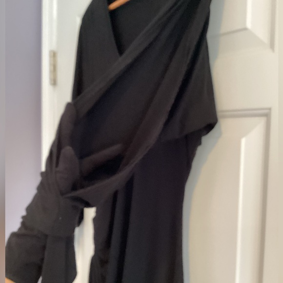Cache Asymmetrical Ruched Side Open Sleeve Jersey Black Dress L - Picture 5 of 13